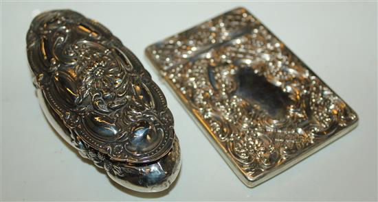 Edwardian silver card case and a trinket box